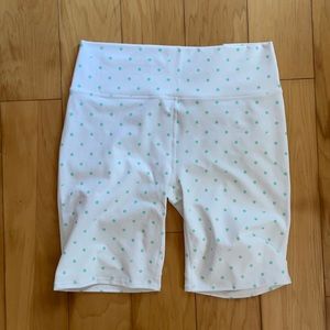 Never worn white biker shorts, turquoise polkadots